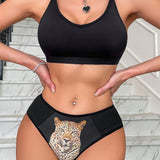 Conjunto De Lenceria Con Estampado De Leopardo Para Mujer