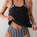 Swim Traje De Bano Tankini Para Mujer Con Tirantes Dobles De Rayas