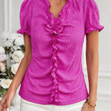 Frenchy Camiseta De Mujer Elegante Con Cuello En V Y Ribete De Volantes