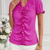 Frenchy Camiseta De Mujer Elegante Con Cuello En V Y Ribete De Volantes