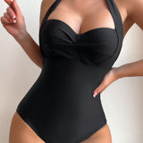 Swim Chicsea Mujeres Traje De Bano De Una Sola Pieza Con Cuello Halter Recogido En El Busto, Ideal Para Carnaval