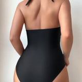 Swim Chicsea Mujeres Traje De Bano De Una Sola Pieza Con Cuello Halter Recogido En El Busto, Ideal Para Carnaval