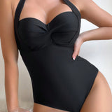 Swim Chicsea Mujeres Traje De Bano De Una Sola Pieza Con Cuello Halter Recogido En El Busto, Ideal Para Carnaval