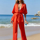 VCAY Conjunto de dos piezas para mujer con dobladillo irregular de color naranja, traje de mujer para crucero de verano
