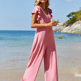 VCAY Summer Beach Outfits Women's Vacation Off-Shoulder Wide-Leg Jumpsuit