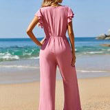 VCAY Summer Beach Outfits Women's Vacation Off-Shoulder Wide-Leg Jumpsuit