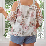 Clasi Blusa Floral De a Grande Con Corte En V Y Hombros Descubiertos