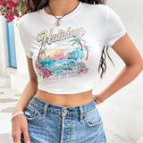 WYWH Camiseta Corta De Manga Corta Con Estampado De Vacaciones En La Playa Para Mujer