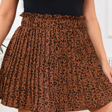 Frenchy Plus Size Women's Leopard Print Pleated Skirt With Tulip Hem