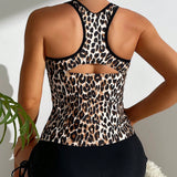 Swim Conjunto De Bikini Sin Mangas Con Estampado De Leopardo Para Mujer