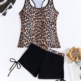 Swim Conjunto De Bikini Sin Mangas Con Estampado De Leopardo Para Mujer