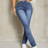 SXY Jeans Ajustados Con Diseno De Bigotes De Gato Y Cintura Alta Forrados De Vellon Para Mujer