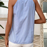 Blusa Casual Sin Mangas A Rayas Con Cuello A Lazo