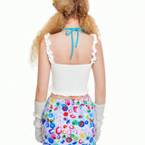 Neu Kidcore Dopamine Ruffle Ladrillo Con Estampado De Piedra Conjunto De Dos Piezas Con Falda Conjunto De Dos Piezas De Playa Conjuntos De Primavera Vacaciones De Verano - Camiseta Sin Mangas Y Falda De Verano