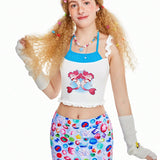 Neu Kidcore Dopamine Ruffle Ladrillo Con Estampado De Piedra Conjunto De Dos Piezas Con Falda Conjunto De Dos Piezas De Playa Conjuntos De Primavera Vacaciones De Verano - Camiseta Sin Mangas Y Falda De Verano