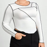 Essnce Plus Size Contrast Stitching Long Sleeve T-Shirt