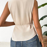 Blusa Sin Mangas Con Nudo Lateral Y Ribete En Contraste Para Mujer