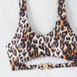 Swim Vcay Blusa De Traje De Bano Recortada Con Estampado De Leopardo Para Mujer, Parte Superior De Bikini Con Detalles De Diamantes