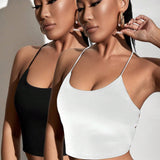 Top De Cruz Solido De Color Para Mujeres Con Espalda Descubierta Y Tirantes De Cuello Halter