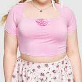 Kawaii Camiseta Dulce Y Linda De a Grande Con Decoracion Floral De Rosas En 3d