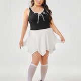 Qutie Plus Size Women's Spring Break Balletcore Coquette Ballet Style Irregular Hem Pleated White Mini Skirt