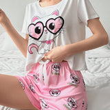 Conjunto De Pijama Con Lindo Estampado De Gato