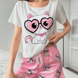 Conjunto De Pijama Con Lindo Estampado De Gato