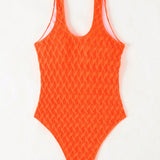 Swim Vcay Traje de bano de una pieza con cuello en V para mujeres en color naranja para la playa en verano