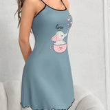 Vestido De Dormir Cami Con Impresion De Elefante, Corazon Y Letra