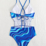 Swim SXY Traje De Bano De Una Pieza Con Estampado De Ondas De Agua