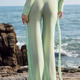 Anewsta Pantalones Rectos De Color Solido Para Mujer Con Cinturon