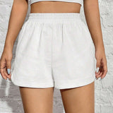 EZwear Pantalones Cortos Tejidos Blancos Con Cintura Elastica Para Mujer
