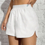 EZwear Pantalones Cortos Tejidos Blancos Con Cintura Elastica Para Mujer