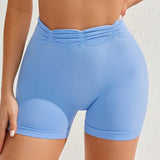 Yoga Basic Shorts deportivos sin costuras de cintura alta con detalles fruncidos en color azul