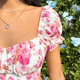 WYWH Conjunto De Top De Manga Corta Con Escote Corazon Y Estampado De Flores De Vacaciones Para Mujer Con Falda De Corte A