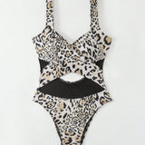 Swim Traje De Bano De Una Pieza Con Estampado De Leopardo Y Cintura Expuesta Para Mujer