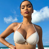 Swim Top De Bikini Halter De Color Liso Para Mujer