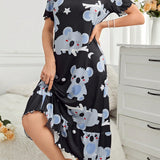 Vestido De Dormir De Manga Corta Con Estampado De Koala Para Mujer