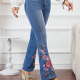 LUNE Jeans Ligeramente Acampanados Con Estampado De Flores De Moda Para Mujer