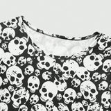 ROMWE Goth Conjunto Pijama Para Mujer De Manga Corta Con Estampado De Calavera En La Parte Superior Y Shorts