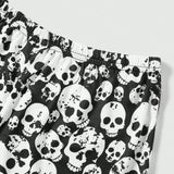 ROMWE Goth Conjunto Pijama Para Mujer De Manga Corta Con Estampado De Calavera En La Parte Superior Y Shorts