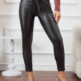 LUNE Pantalones ajustados de color liso para mujer con cinturon y diseno de cintura tipo saco