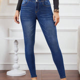 LUNE Jeans Azul De Ajuste Ajustado De Control De Barriga Con Cintura Fruncida Para Mujeres