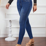 LUNE Jeans Azul De Ajuste Ajustado De Control De Barriga Con Cintura Fruncida Para Mujeres