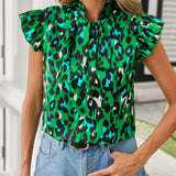 Blusa De Manga Voladora Con Estampado De Leopardo Para Mujer, Top Verde Para El Dia De San Patricio