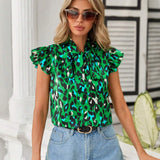 Blusa De Manga Voladora Con Estampado De Leopardo Para Mujer, Top Verde Para El Dia De San Patricio