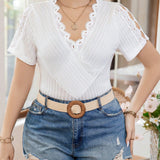 Clasi Plus Size Women's Lace Patchwork Short Sleeve T-Shirt