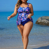 Swim Lushore Conjunto de tankini de talla grande para mujer con estampado de flores y tirantes anchos