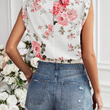 Camisa Floral Con Lazada Delantera