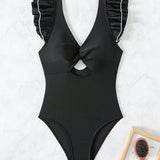 Swim Chicsea Traje De Bano De Una Pieza Para Mujeres Con Ribetes De Volantes Y Detalle Delantero Retorcido